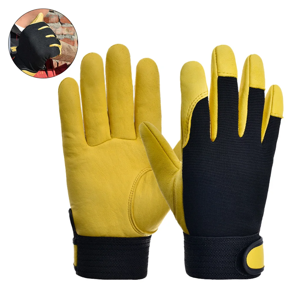 Guantes de trabajo de cuero de vaca, Protección Laboral de seguridad, para jardín, deportes, conductores de motocicletas, trabajo de soldadura, resistentes al desgaste