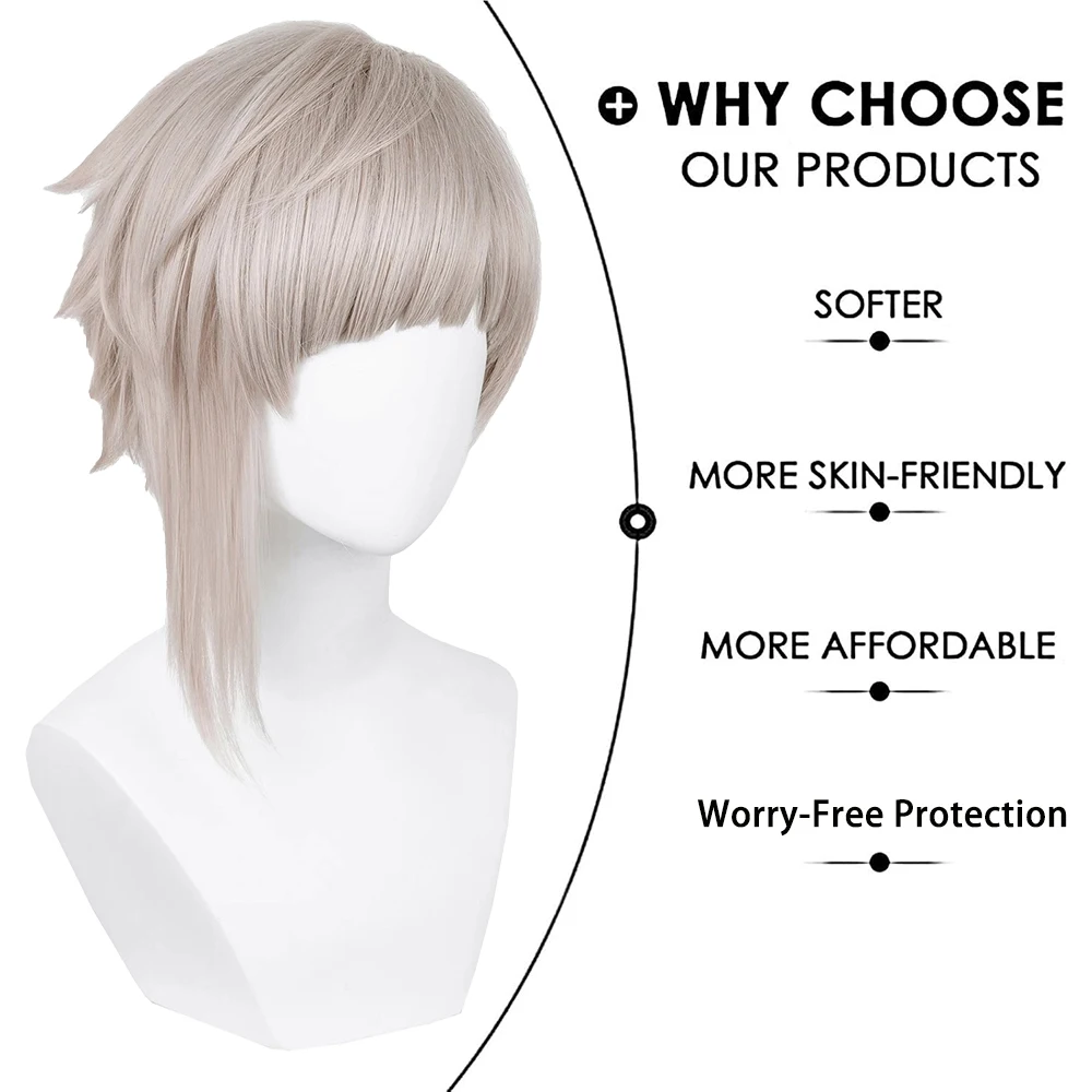 عالية الجودة أنيمي أتسوشي ناكاجيما تأثيري الشعر الاصطناعية 16 بوصة لوتس الجذر رمادي هالوين اليومية حفلة شعر مستعار مقاوم للحرارة