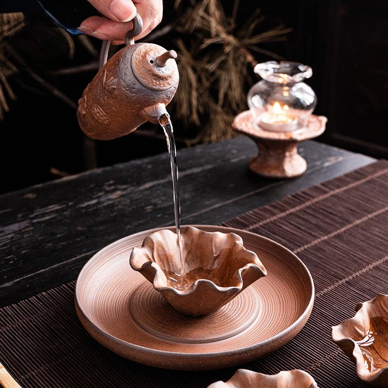 Rough Pottery Lotus Leaf Tea Cup Master Cup Ceramic Chinese Kung Fu Tea Drinking Cup Handmade Retro Teaware for Tea Lovers Home
