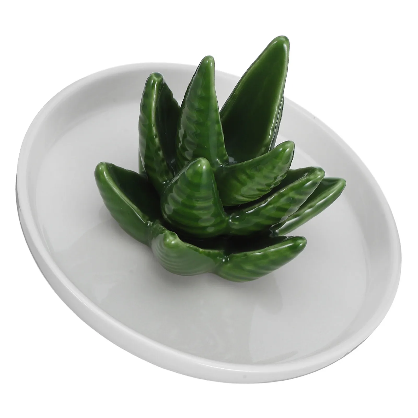 

Premium Glazed Ceramic Jewelry Display Tray Aloe Cactus Shape Ring Dish Jewelry Storage Plate Bathroom Dresser Decor Gift