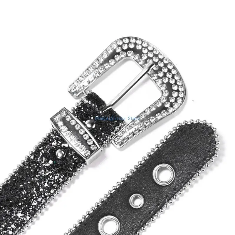 

652B Elegant Buckle Waist Belt for Adult Full Sequins Belt for Jeans Skirt