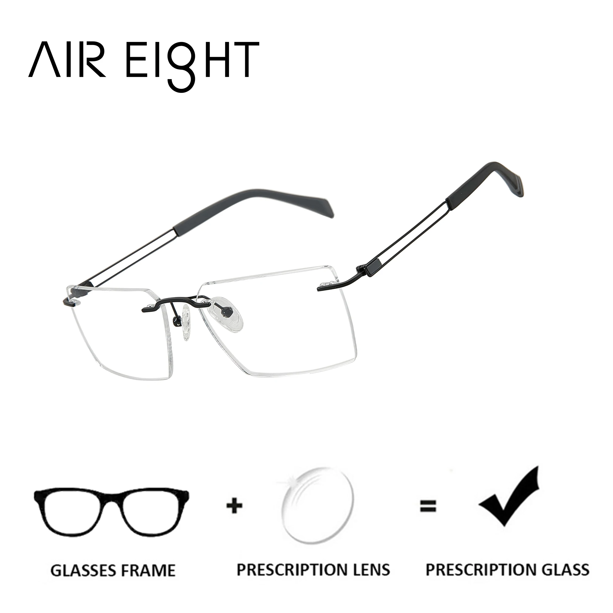 

AIR EIGHT Rimless Metal Square Custom Prescription Glasses for Man Close Reading Glasses Myopia/Progressive Medical Eyeglasses