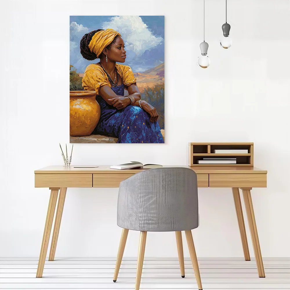 Woman in Yellow Headscarf Printed Canvas Poster Custom Pictures Wall Art Canvas Painting for Decoration Living Room Wand Deko