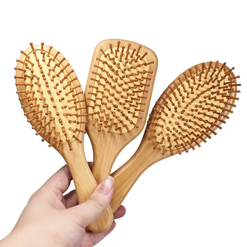 Natural Bamboo Hair Brush Improve Hair Growth Paddle Detangling Brush For Curly Straight Hair Massage Scalp Baby Girl Hair Comb