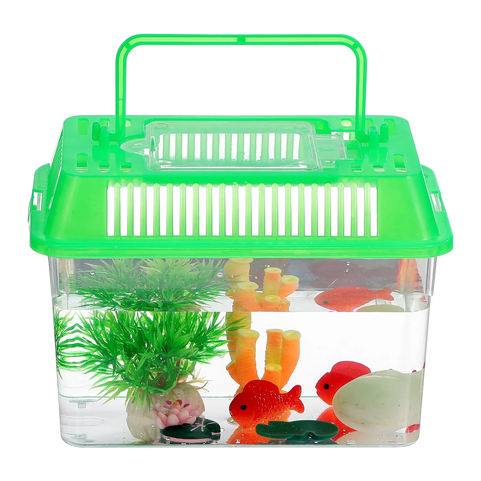 Aquário Portátil Mini para Peixes e Tartarugas - Tanque de Plástico Portátil com Tampa (Cor Aleatória)