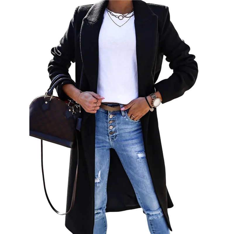 

ABKY-Women Long Wool Coats For Fall Winter Trench Coat Peacoat Double Breasted Blazer Jackets Overcoat