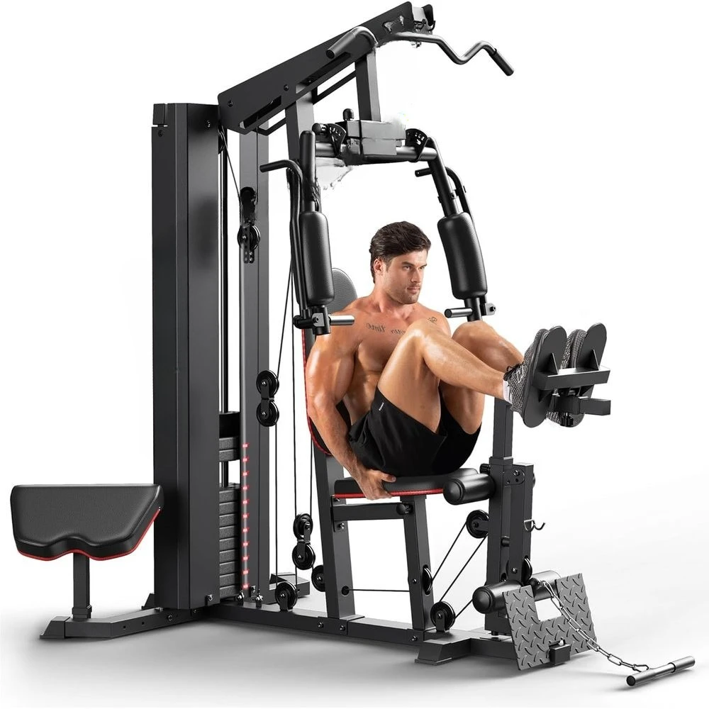 Sistema de Gimnasio en Casa Todo en Uno de 150 lbs con Polea, Ejercicio de Pecho y Prensa de Piernas para un Entrenamiento Físico Completo Personalizado