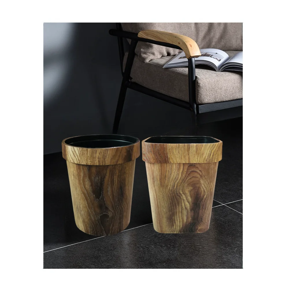 Square Large Capacity Trash Can Mimetic Wood Grain Toilet Paper Basket Household Retro Waste Bins