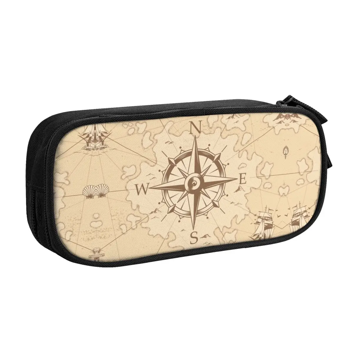 Custom Vintage Pirate's Map Cute Pencil Case Boy Girl Large Capacity Nautical Compass Sailor Pencil Pouch Students Stationery