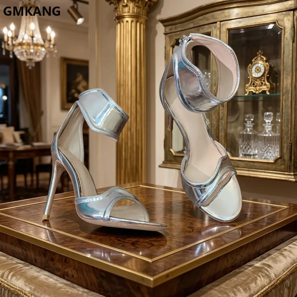 Classic Women’s Low Heel Sandals with Wavy Wide Ankle Strap, Back Zipper Closure, Soft Leather Upper, Chunky Heel, Casual &