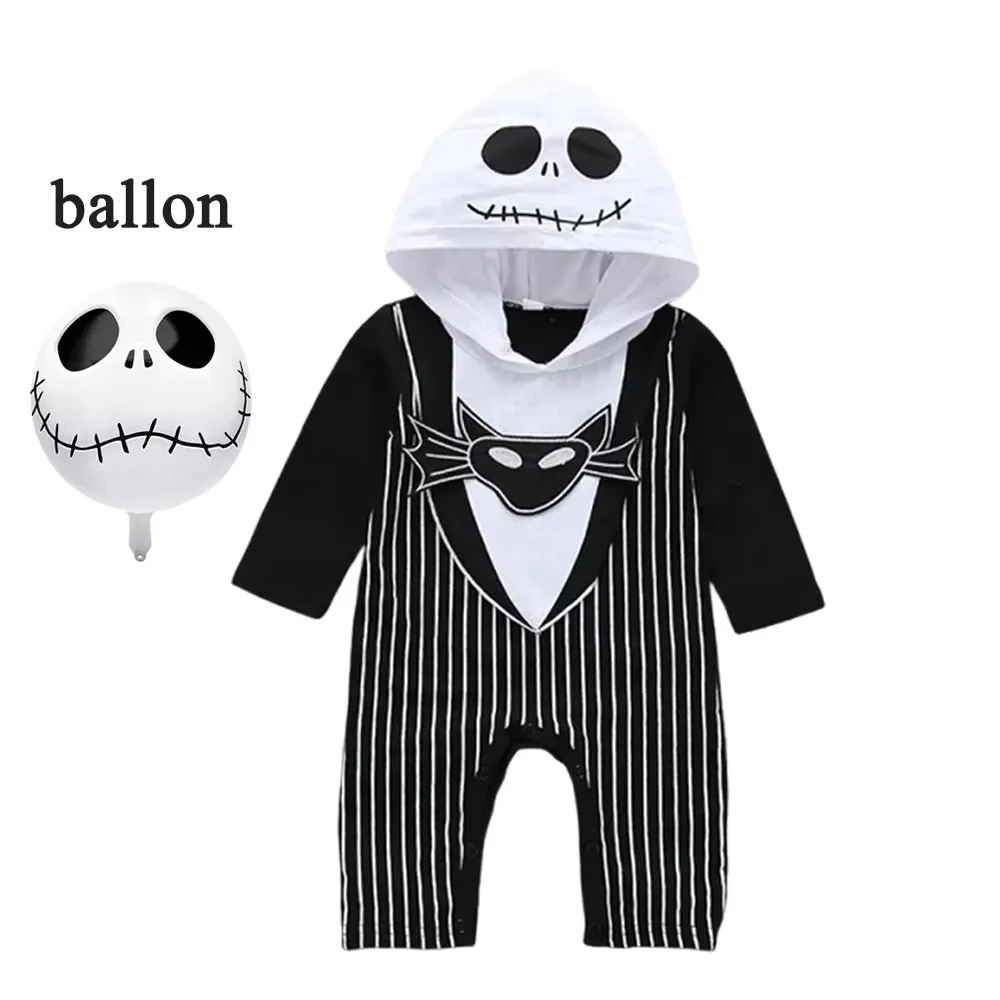 Baby Boys Hooded Romper Halloween Cosplay Jack Horror Nightmare Jumpsuits Costume Christmas Children Carnival Party Boy Clothes view 2