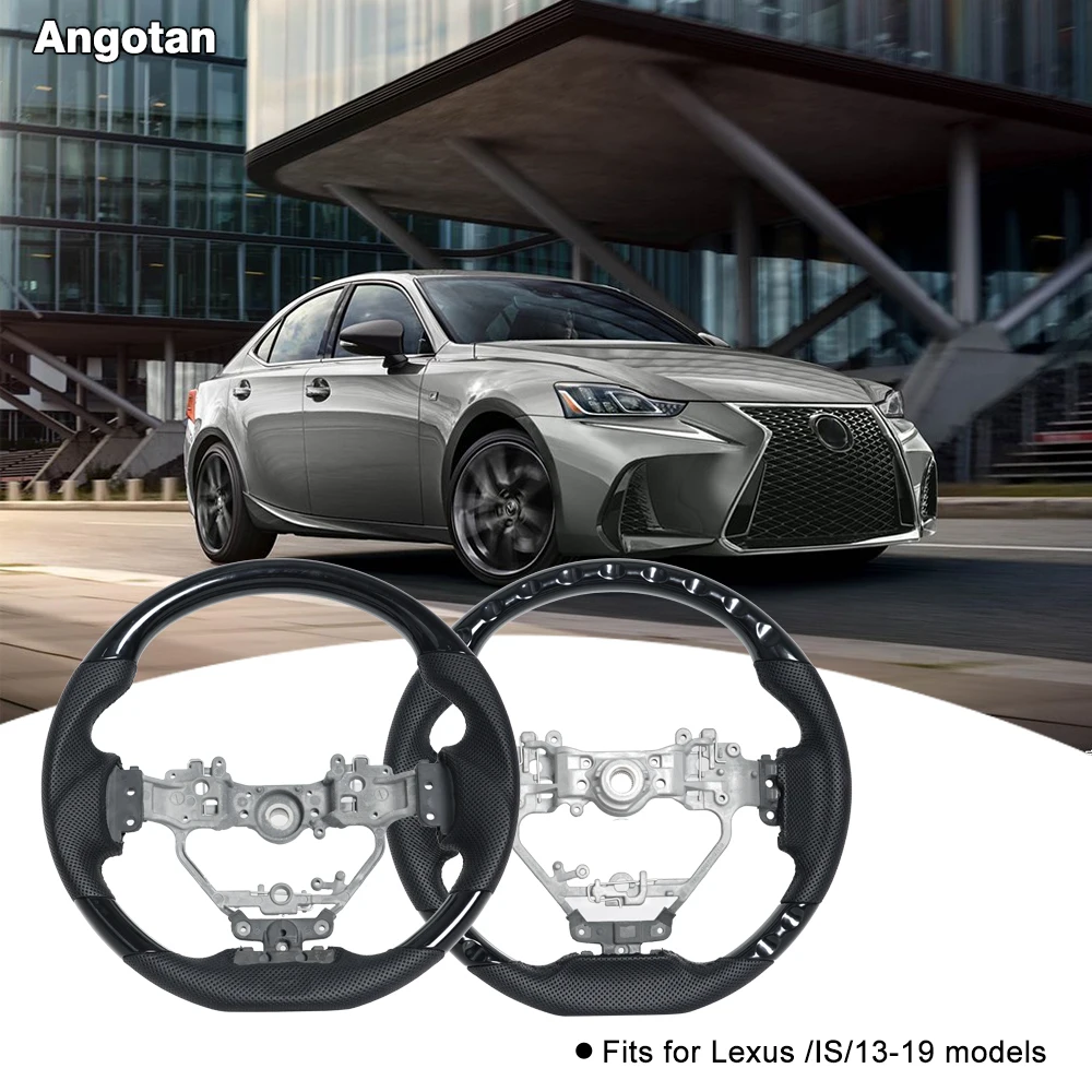 🚗Volant noir brillant peint de type D pour Lexus, à fond plat, cuir préforé Ninz, IS200t, IS250, IS300, IS350, 2013-2019