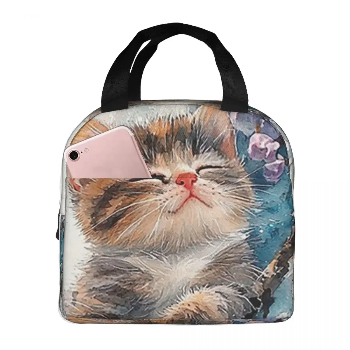 Cat Sleeps On A Tree Branch Insulated Lunch Bag for Kids School Cooler Thermal Food Box Tote Portable Lunch Boxes Container