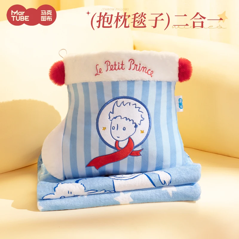 Kleine Prins Cartoon Kerstsokken Kussen Deken Twee-in-één Dutje Kussen Deken Dual-Purpose Meisje Verjaardagscadeau
