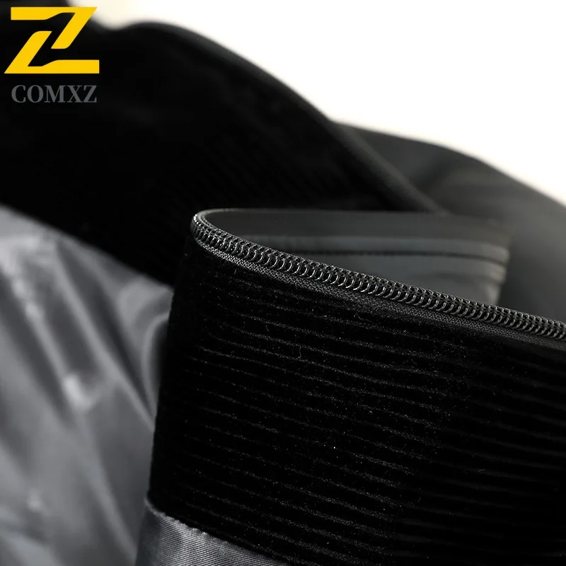 COMXZ Luxurious Short Down Jacket Men Hooded Outdoor Camping Windproof Puffer Jacket Fashion Cycling Winter Leather Down Jacket