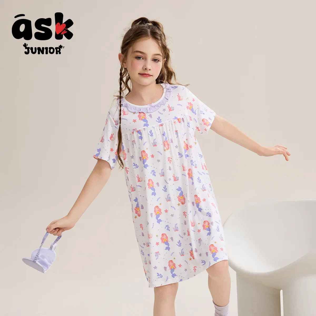 اسأل بيجامات الأطفال الصغار ملابس مكيفة الصيف رقيقة تنفس طباعة كاملة ثوب النوم الفتيات فستان مشروط #3
