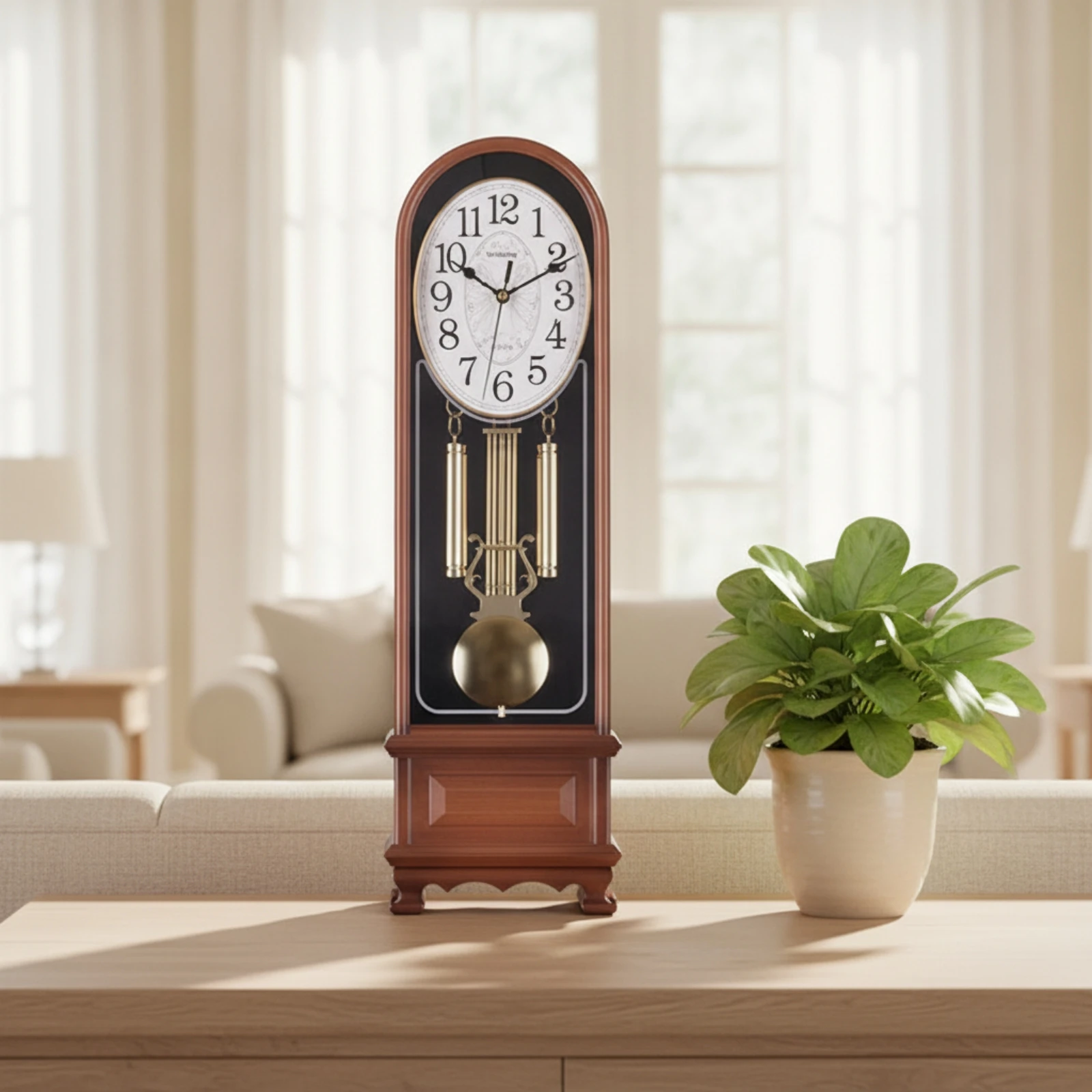 Mantel Clock with Pendulum Elegant Vintage Mantel Clock Decorative Arched for Living Room, Office Desk