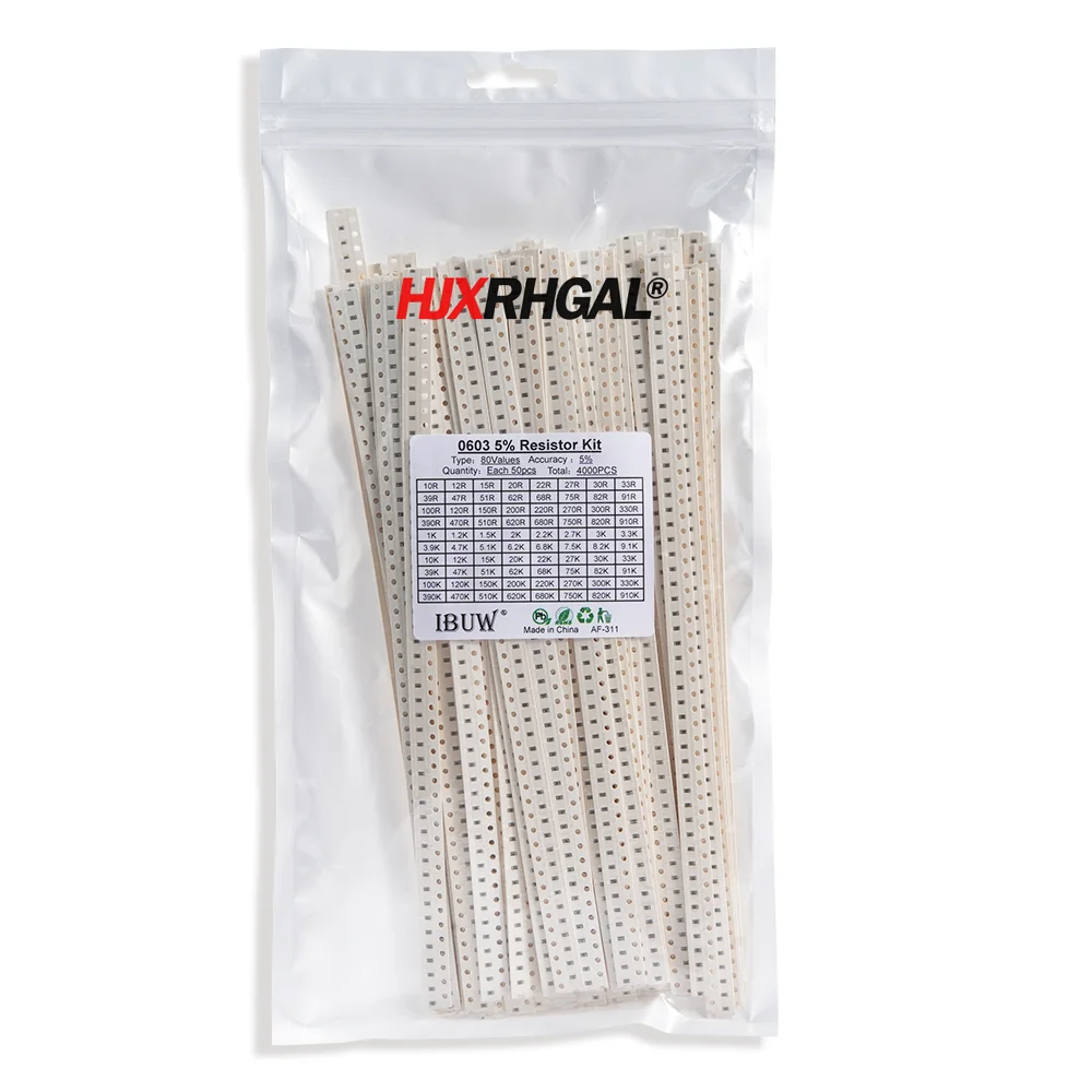 Kit surtido de resistencias SMD 4000, Kit de muestras de 10 ohm-1m, ohm 0402, 80, valuesX, 50 unidades = 5% unidades, 4000, 0805, 0603, 1206, 2512,