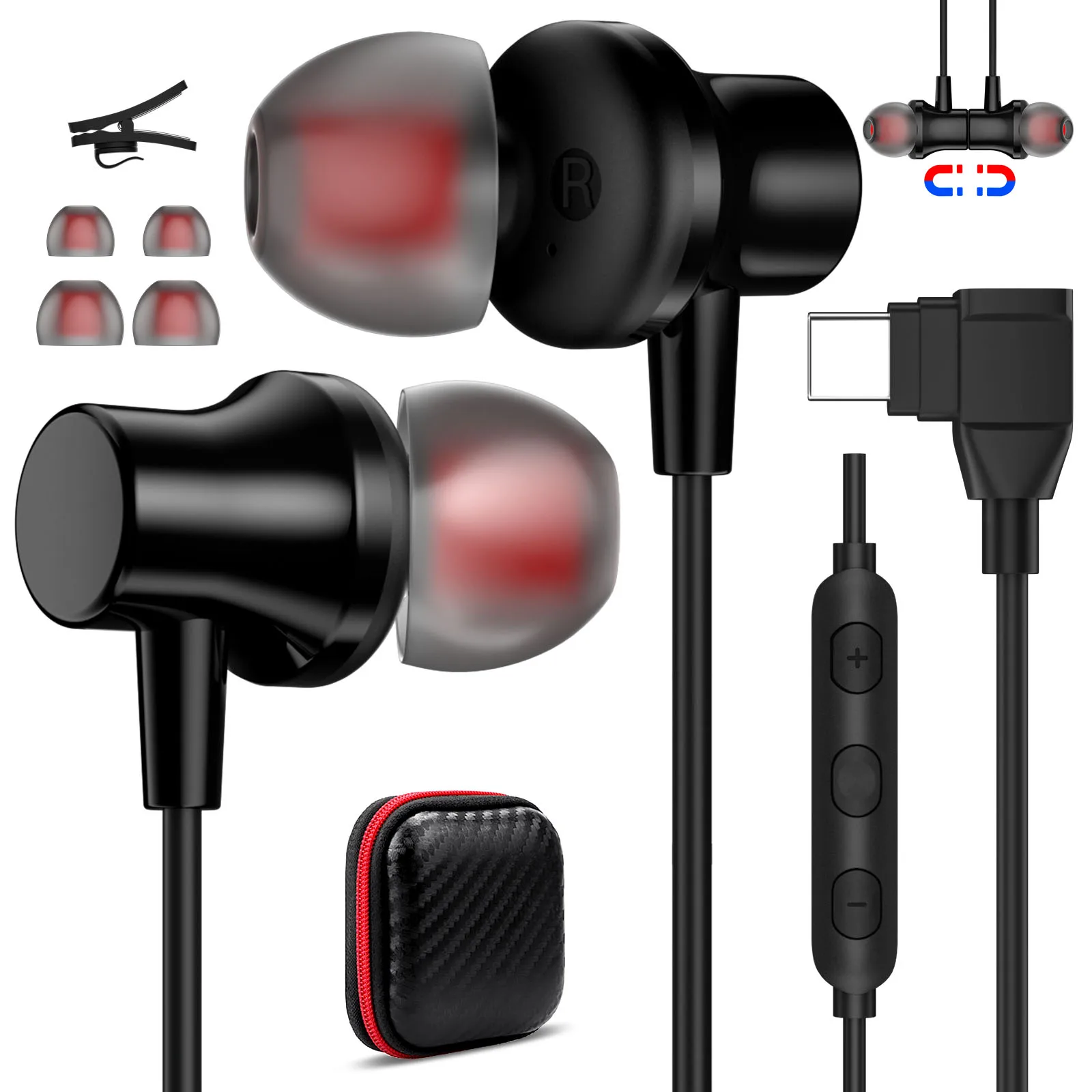

Type C Magnetic Noise Canceling In-Ear Games Headphones with Mic USB C Wired Earphones for iPhone 17/16/15 Samsung S26/Pixel 10a