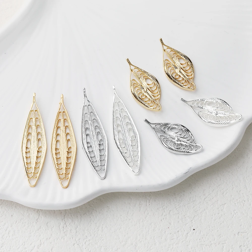 4PCS Dainty Hollowed Out Leaves Charms Jewelry Making Eardrop Supplies DIY Brass 14k Gold Plated Accessories