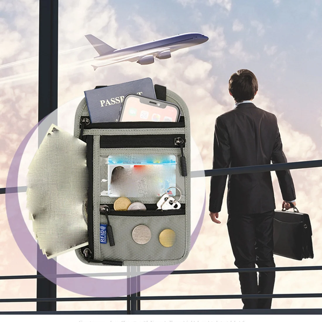 Reishals Portemonnee Zakje Met Rfid-Blokkering Paspoorthoes Houder Document Organizer Kaart Mobiele Telefoon Tas A