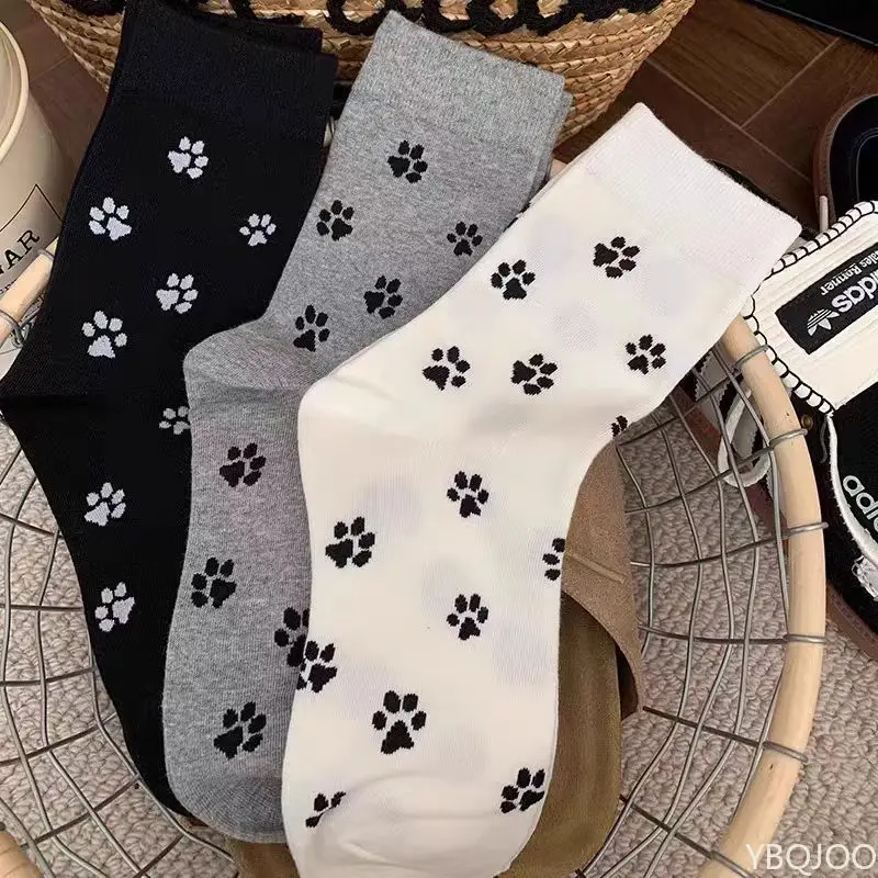 

3 пары женских модных универсальных носков с принтом щенков лап, весенне-осенние милые легкие дышащие женские носки
