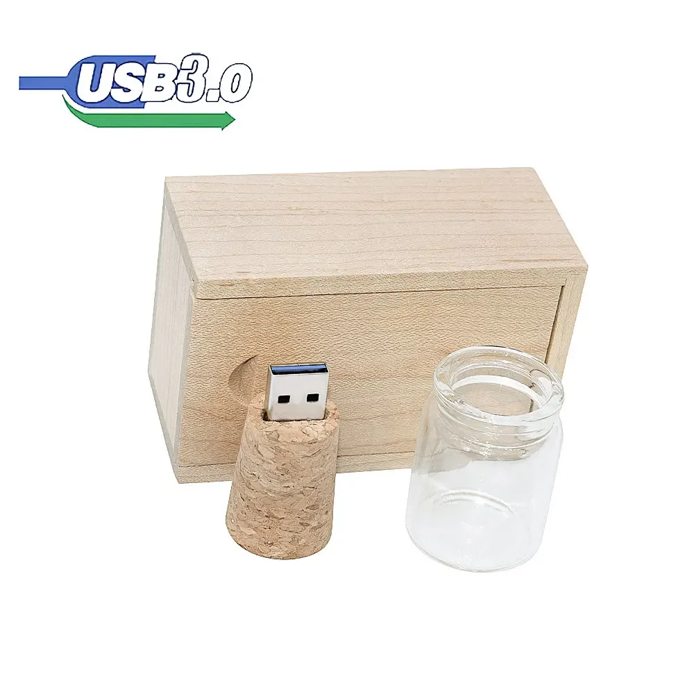 Bouteille de dérive en verre avec liège, clé USB transparente, clé USB, 4 Go, 8 Go, 16 Go, 32 Go, 64 Go, 128 Go, cadeau tendance actuel