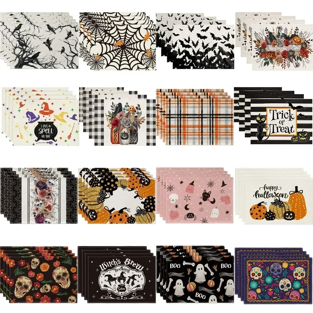 

1PC Halloween Table Placemats 30*40cm Linen Ghost Festival Atmosphere Table Mat Bat Pumpkin Spider Web Dining Table Decorations