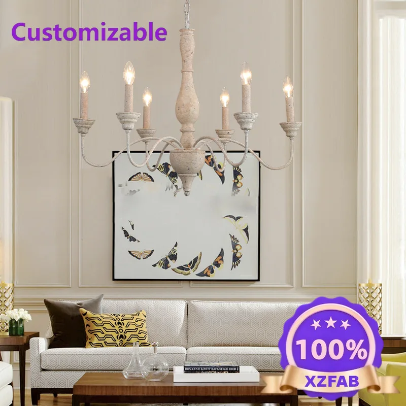 Factory Direct 2026 Creative American country French retro old simple wood chandelier living room dining room bedroom clothing