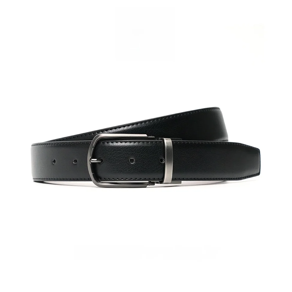 

MuJ Mens Leather Belt Rotating Bule Double Sided Calfskin Busin Pants Waist Belt Genuine Leather Simple Sle for Youth