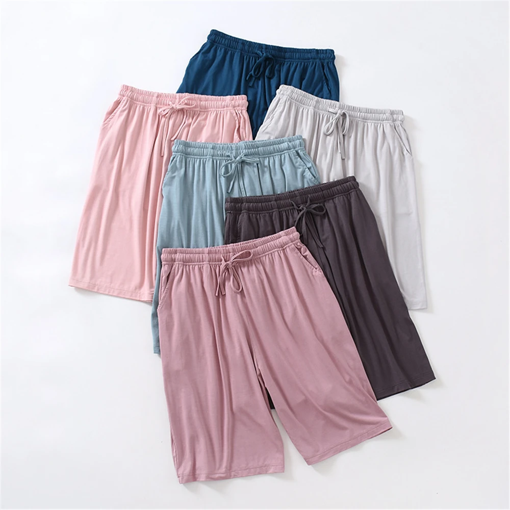 

Women's Pajama Shorts Summer Loose-Fitting Home Sleepwear Modal Thin Pants Elastic Waist Large Size Outside Wear With 2 Pockets