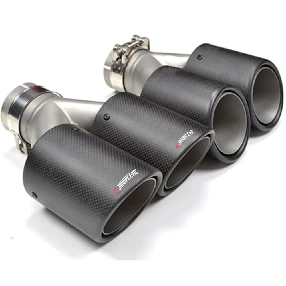 1PCS Car Carbon Fiber Matte Muffler Tip Y Shape Double Exit Exhaust Pipe Mufflers Nozzle Decoration Universal Stainless Silver