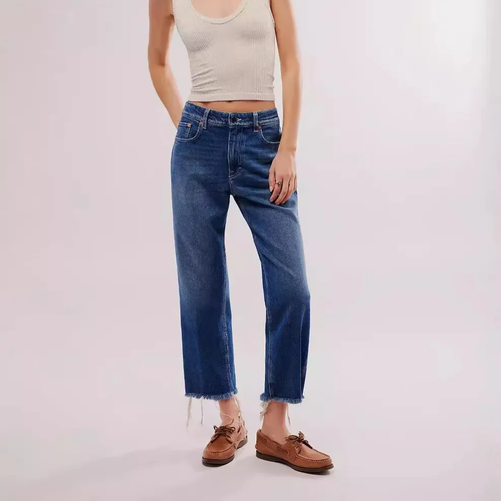 

Wide Leg Pants Women Washed Jeans High Waist Distressed 2025 Streetwear Ankle Length Trousers Female Vintage Straight Denims