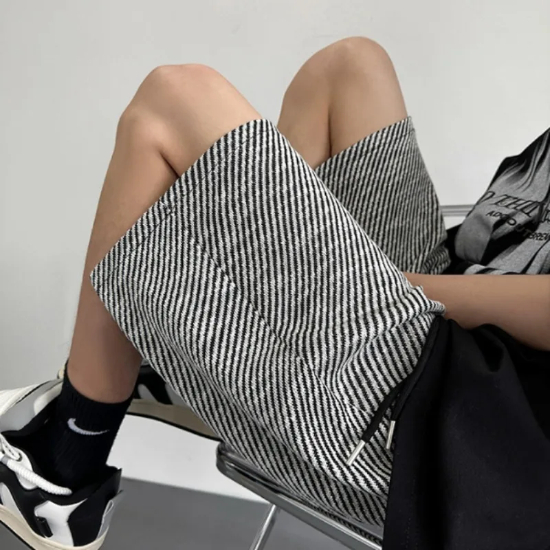 Men's Clothing Black Stripe Summer Loose Fit Straight Leg Casual Sporty Shorts Comfortable Breathable Quick Dry Lightweight