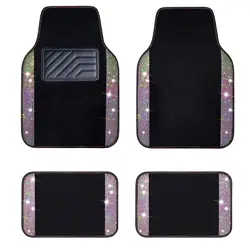 Car Floor Mats Carpet Bling Crystal Diamond Sparkly Anti-Slip PVC Pad Pink Car Mats Universal For SUV Sedan Van 4pcs Girls Women