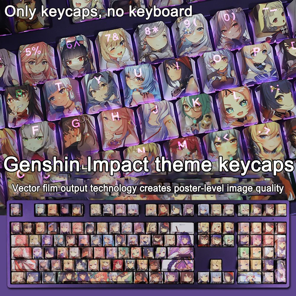 

108 Keys/set Genshin Impact Keycaps All characters PBT Dye Subbed Keycap Cherry Anime Gaming Key Caps For ANSI 61 87 104 108 key