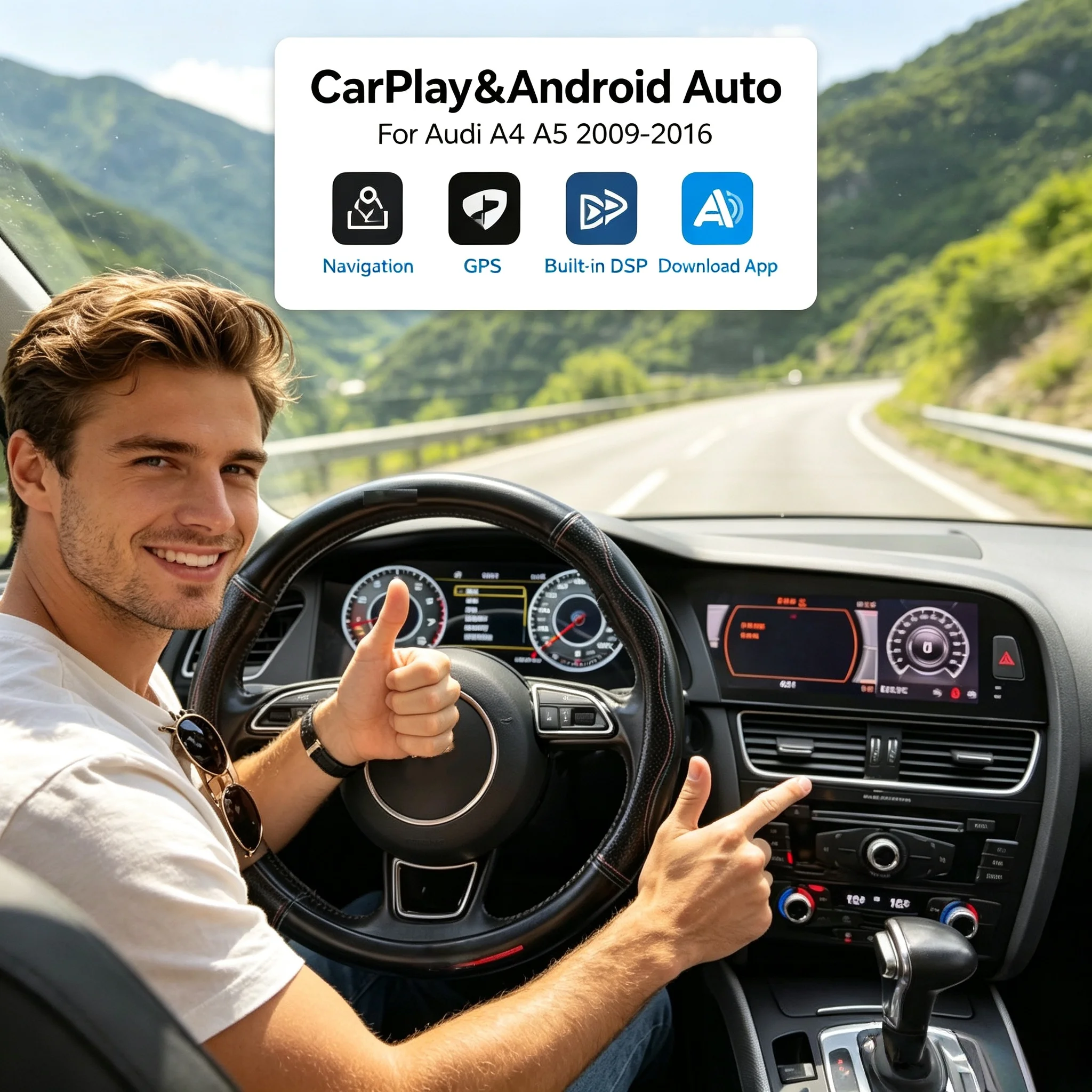 10.25+12.3Dual-Screen Digital Instrument Cluster For Audi A4 2009-2016 Speedometer Android Radio Wireless CarPlay GPS Navigation