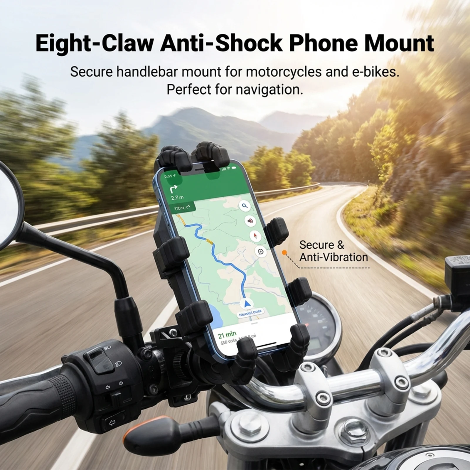 

Shockproof Motorcycle Phone Mount 8 Claws Anti Vibration Phone Holder 360° Rotatable Rearview Mirror Bracket for E-bike Riding