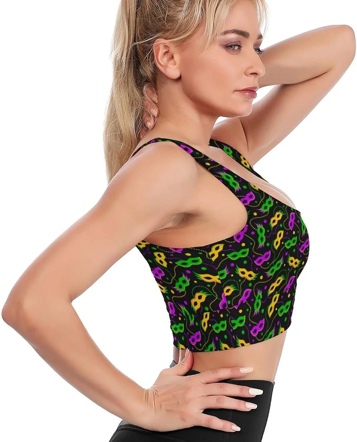 Women Mardi Gras Mask Tipe Pattern Bras Workout Yoga Tank Tops Dance Vest Ladies Racerback Running Bras with Padded