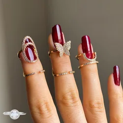 Butterfly Nail Ring For Women Korean Fashion Minimalist Geometry Shiny Zircon Gold Color Nail Beauty Accessories Gifts KDR020
