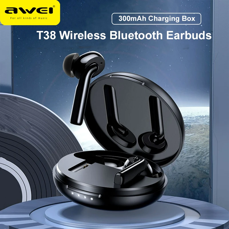 

Awei T38 Bluetooth Earphones TWS Wireless HIFI Music Headset In-ear Sports Headphones Gaming Earbuds 300mAh Long Standby