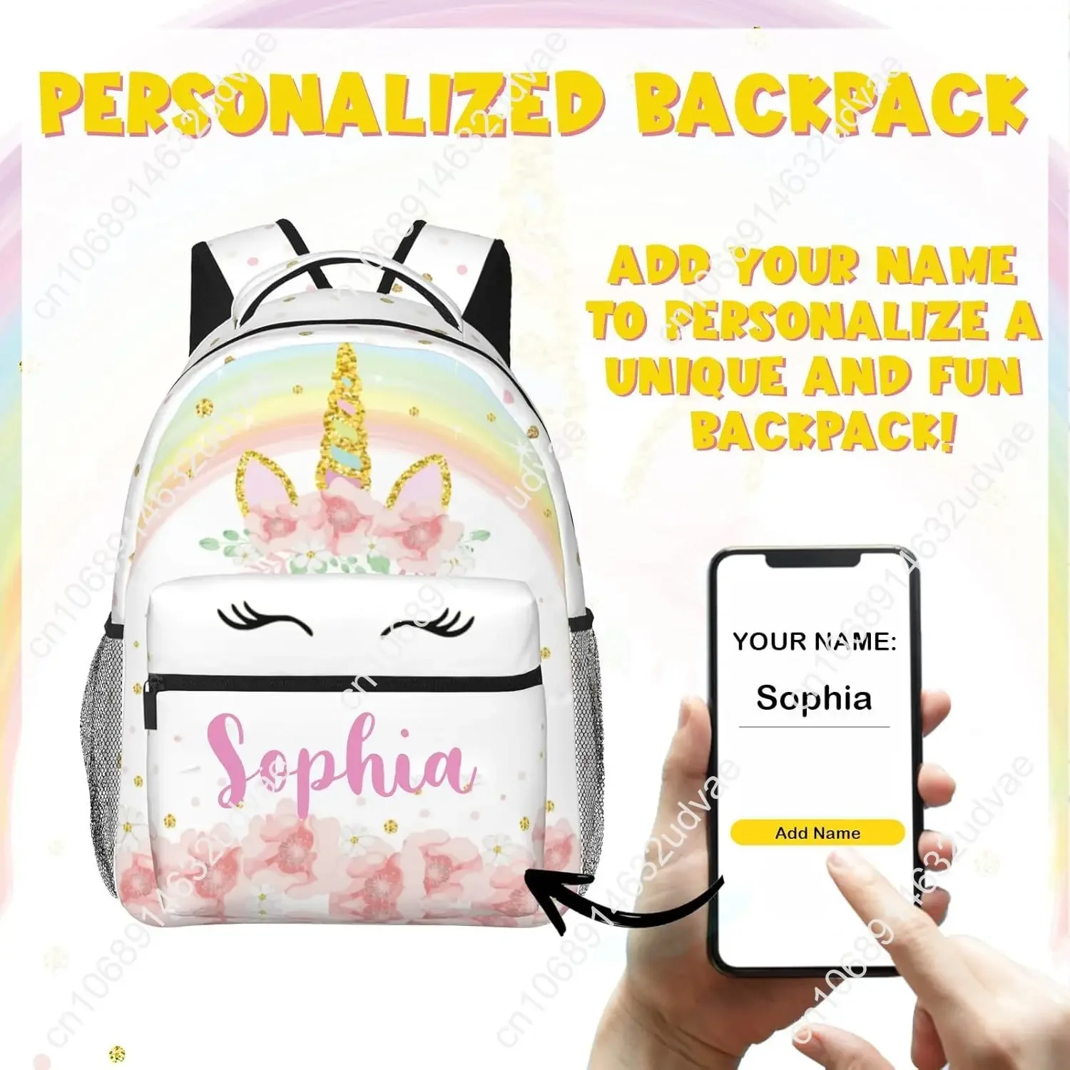 Personalized Backpack for Girls Boys, Custom Backpacks with Name for Kids, Customized Unicorn School Bookbag for Back to School
