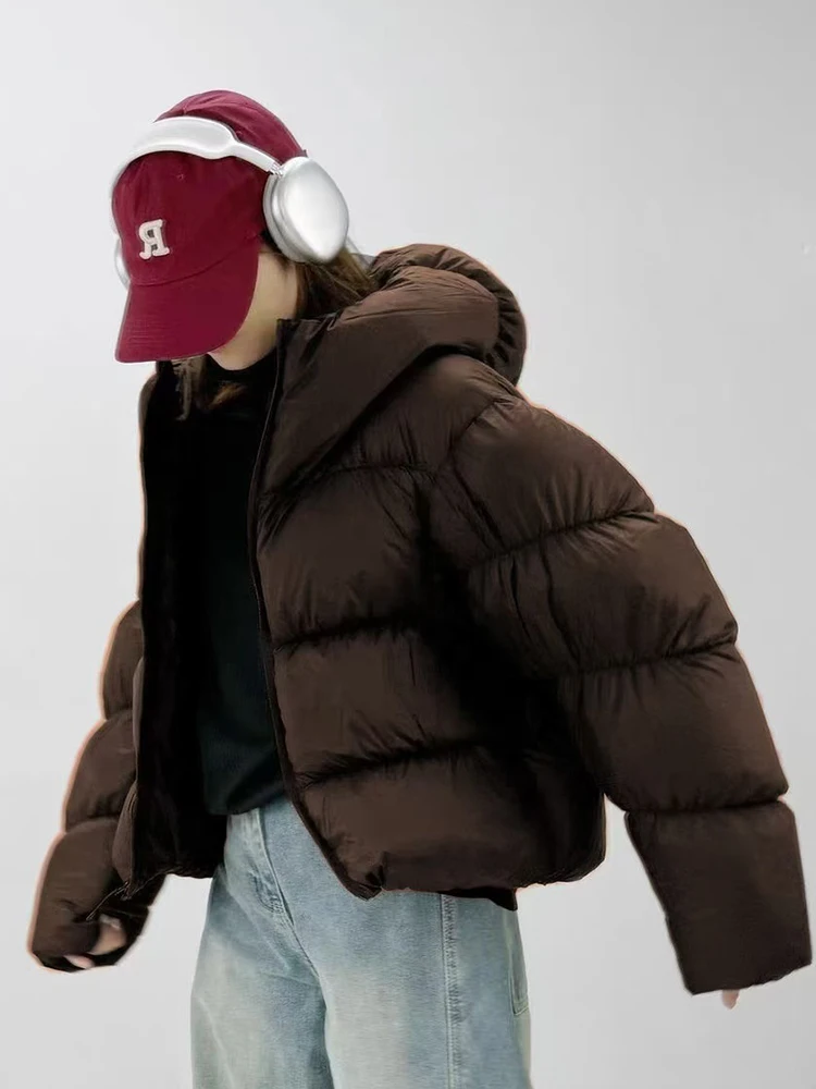 Mumaroho 2025 Zimowa Jesienna Damska Kurtka Puchowa z Kapturem w Kształcie Ośmiornicy, Jednolita, z Długim Rękawem, Gruba, Ciepła Odzież Wierzchnia, Puszysta Kurtka Płaszcz dla Kobiet