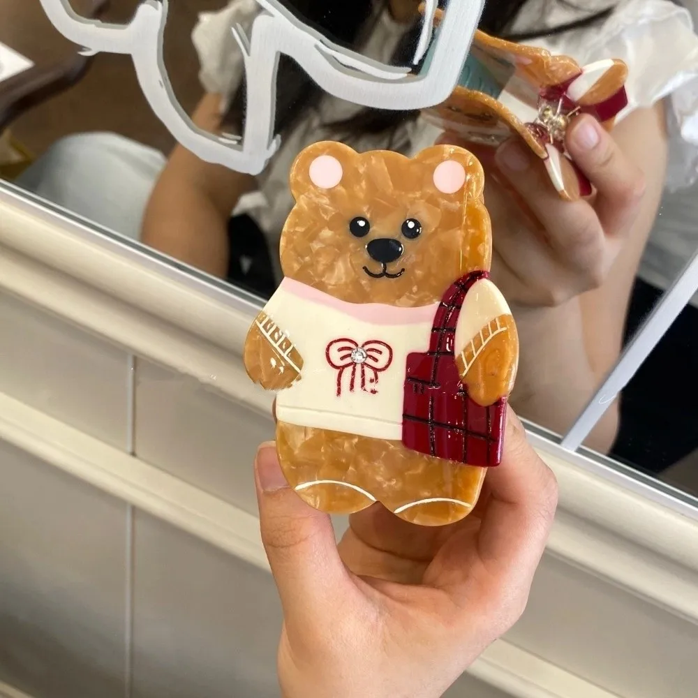 

Trendy Korean Style Cartoon Bear Shark Clip Bow Acetic Acid Cute Hair Carb Clip Kawaii Sweet Small Hair Claw Daily