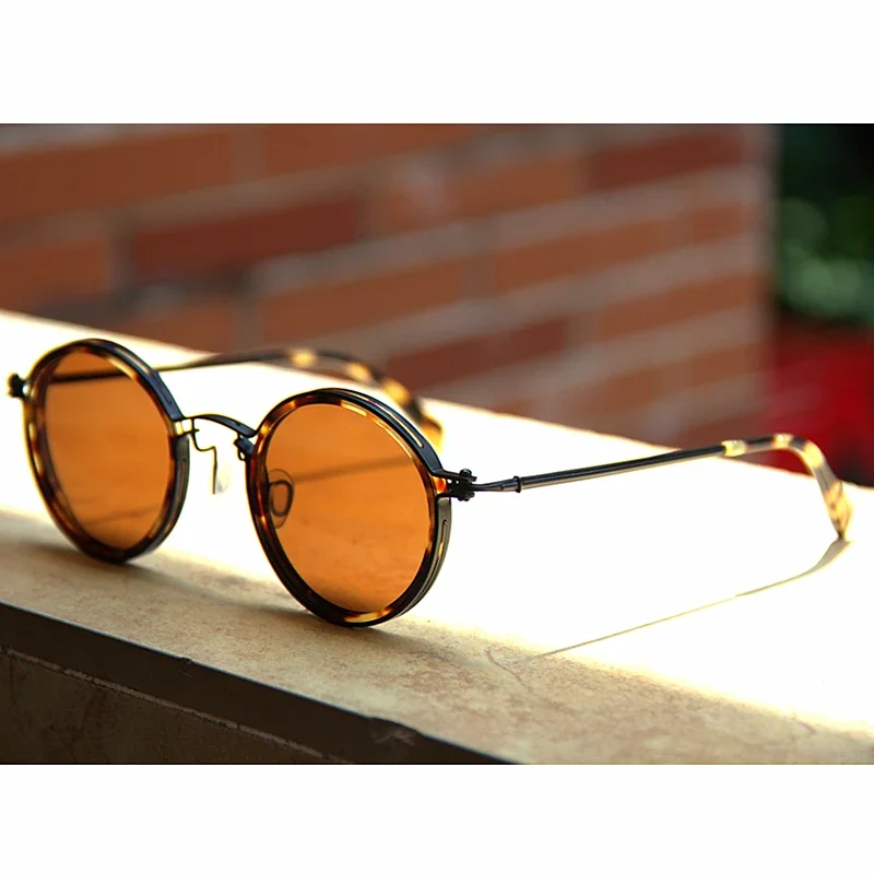 Vintage Small Round Titanium+Acetate Sunglasses Unique Hollow Inlay Design Polarized Lens Original Quality Women Man Eyeglasses