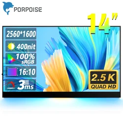 Portable Monitor 2K 14'' Ultra-clear 2560x1600 100% sRGB Laptop Monitor USB C HDMI Gaming Computer Display IPS Screen for PC Mac