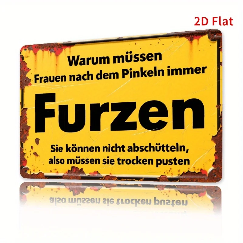 2D Flat, 1pc Vintage German Humorous Bathroom Wall Sign 