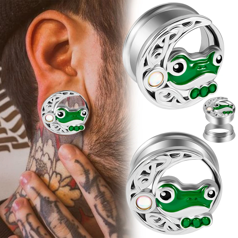 2-1PCS Halloween Frog Flesh Plugs Ear Gauge Expander Earrings Double Flare Tunnel Strecthers Piercing Body Jewelry