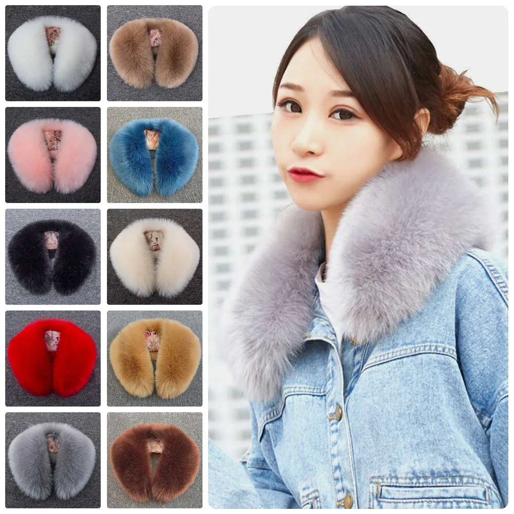 

Soft Faux Fox Fur Plush Collar Scarf Solid Color Warm Neck Collar Fluffy Coat Fur Collar Winter