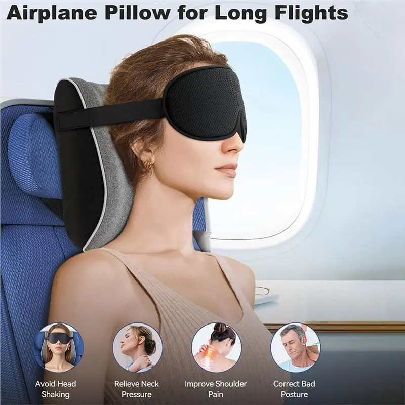 For Sleeping Neck Pillow For Airplane-Prevents Head From Forcing Forward, Travel Pillow With Eye Mask For Long Flights